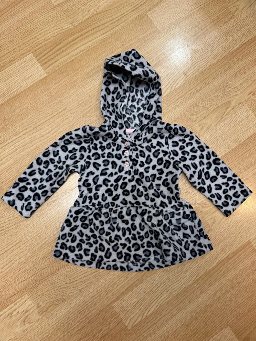 Carter’s 12M Gray Black Leopard Hooded Fleece Peplum Tunic Pullover Girls